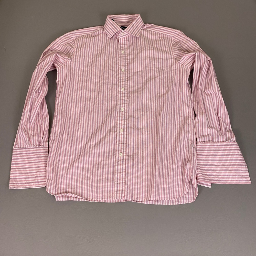 Tom Ford Dress Shirt Men's 16.5 42 French Cuff Pink White Striped Cotton Swiss